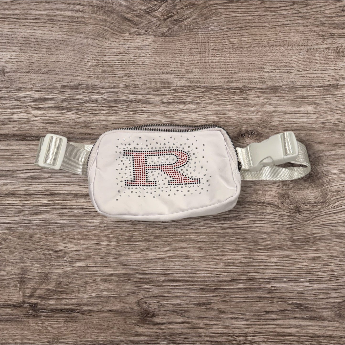 White Belt Bag with Red R and bling burst
