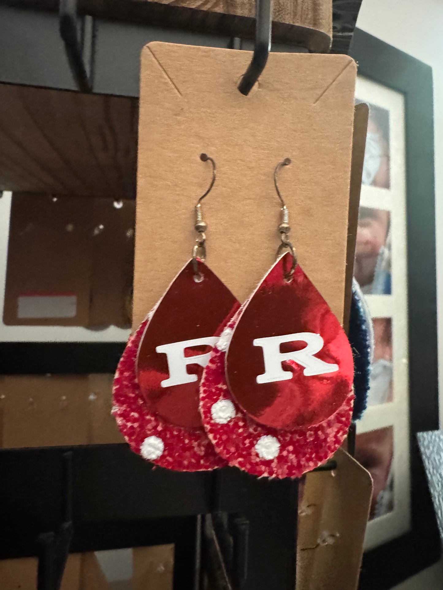 Red R earrings